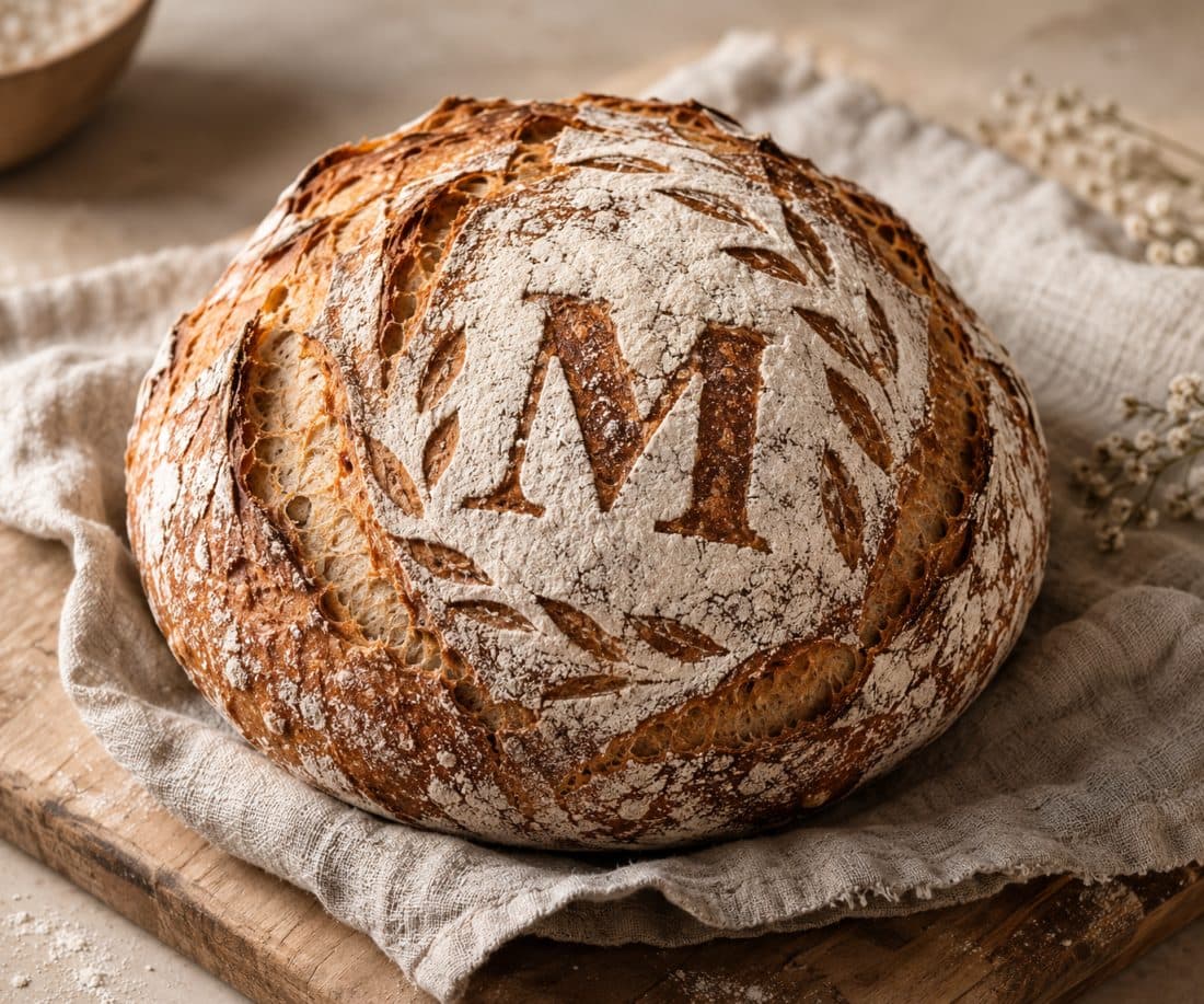 Sauerteigbrot mit der Initiale M aus Mehl