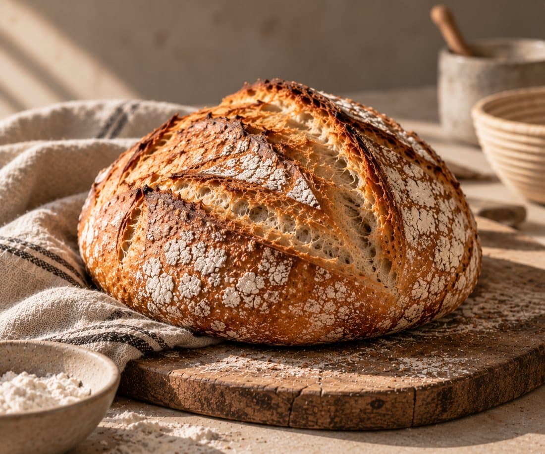 Der Klassiker: rundes Sauerteigbrot mit bemehlter, eingeschnittener Kruste