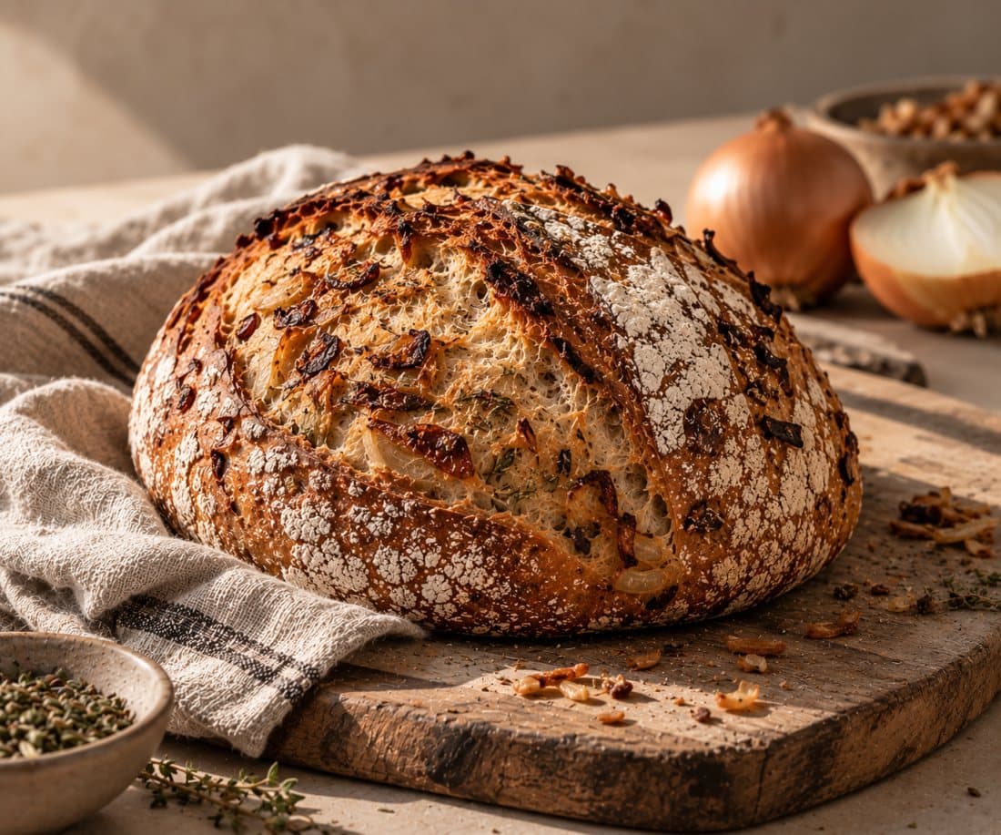 Zwiebel & Kräuter: Sauerteigbrot mit Röstzwiebeln und Kräutern